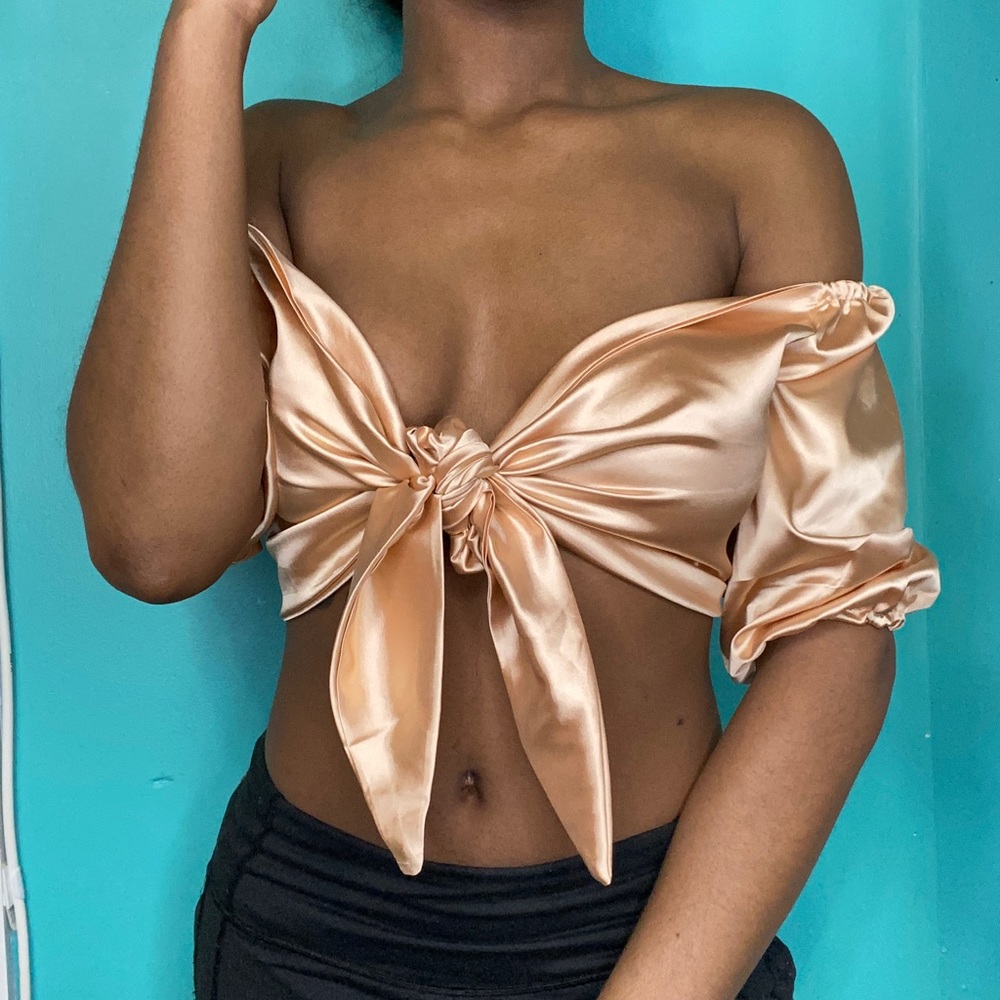 Satin Front Tie Crop Top